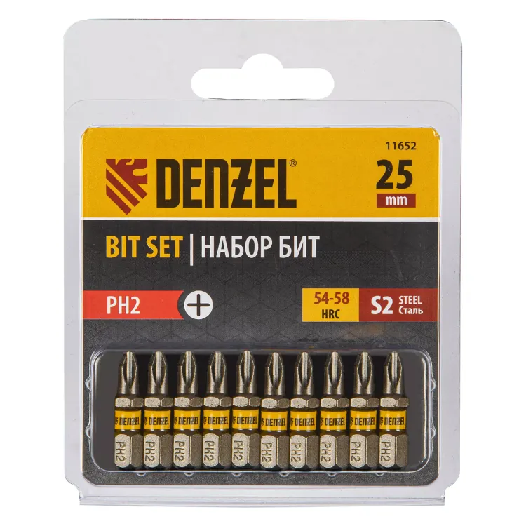 Бита PH2х25, сталь S2, шестигранный профиль, 10 шт. Е 6,3 Denzel 11652 купить в Муравленко