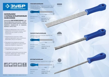 Напильник ЗУБР &quot;ПРОФЕССИОНАЛ&quot; с напылением карбида вольфрама, круглый, 150мм 33367-150-5 купить в Муравленко