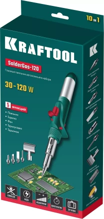 SolderGas 120K набор 10-в-1, газовый паяльник, горелка, фен, 30-120 Вт, пьезоподжиг, 1300°С 55503-H10 купить в Муравленко