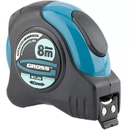Рулетка &quot;Schlagfest&quot; 8 м x 25 мм магн. обрез зацеп двухст. шкала нейлон покр. автоматич  GROSS 31114 купить в Муравленко