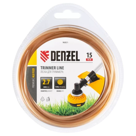 Леска для триммера армированная алюминием круглая, 2,7мм х 15м, блистер ALUFLEX Denzel 96831 купить в Муравленко