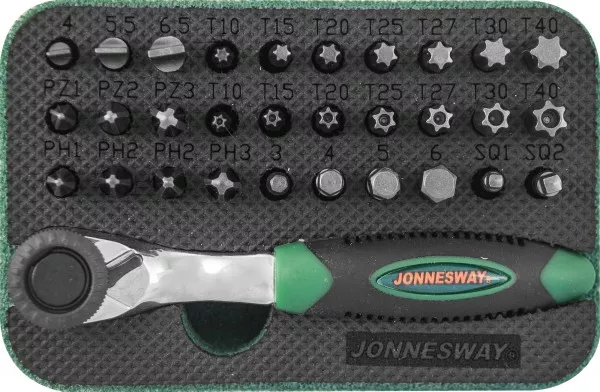 Набор вставок-бит трещеточная  рукоятка мини 1/4DR 32предмета Jonnesway RD01032S 49303 купить в Муравленко
