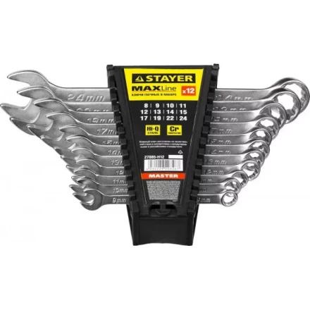 Набор: Ключ STAYER "MASTER" гаечный комбинированный, хромированный, 8-24 мм, 12 шт 27085-H12 купить в Муравленко
