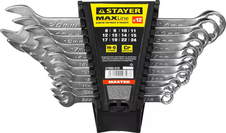 Набор: Ключ STAYER "MASTER" гаечный комбинированный, хромированный, 8-24 мм, 12 шт 27085-H12 купить в Муравленко