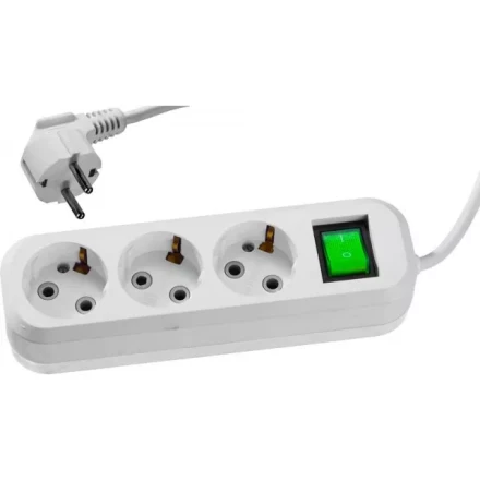 Удлинитель СИБИН электрический, ПВС сечение 0,75кв мм, 3 гнезда, макс мощн 2200Вт, 2м, заземление, выключатель 55036-2 купить в Муравленко