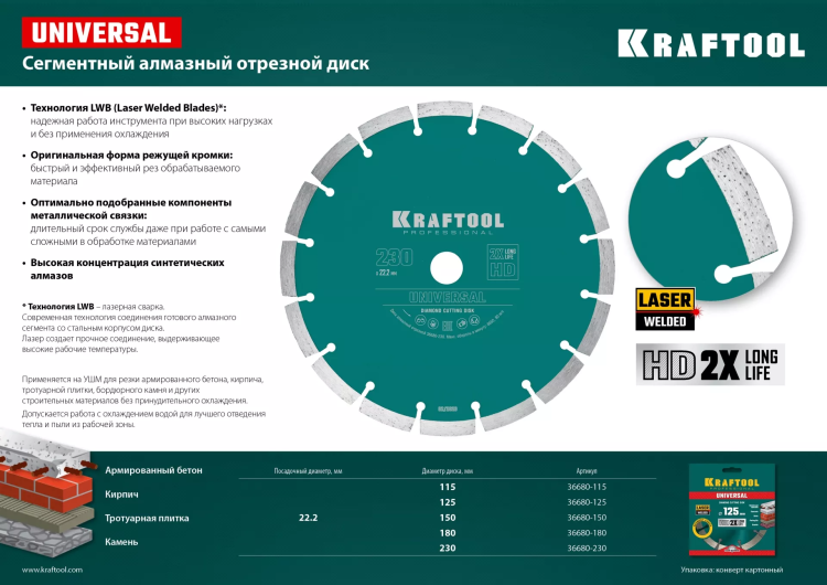Диск алмазный отрезной для УШМ UNIVERSAL 36680-150 купить в Муравленко