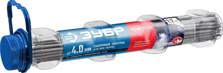 ЗУБР Д 4.0 х 350 мм, 1,2 кг в ПВХ тубе, УОНИ 13/55 с основным покрытием, электрод сварочный, Профессионал (40021-4.0) купить в Муравленко
