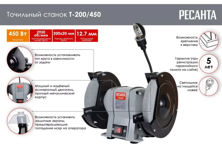 Точильный станок Ресанта Т-200/450 75/7/3 купить в Муравленко