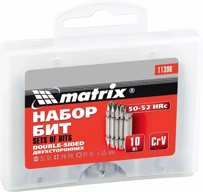 Набор бит 65мм, SL-SL, Ph-Ph, Pz-Pz, сталь CrV, 10 шт., двухстор MATRIX 11396
