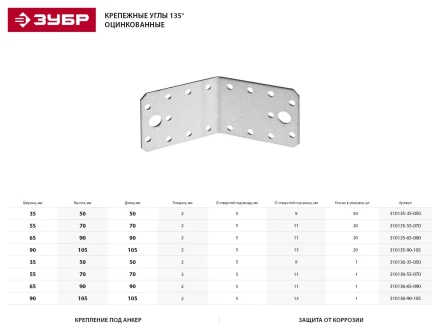 Крепежный угол ЗУБР &quot;МАСТЕР&quot; 135 град, 55х70х70мм, 20шт 310135-55-070 купить в Муравленко