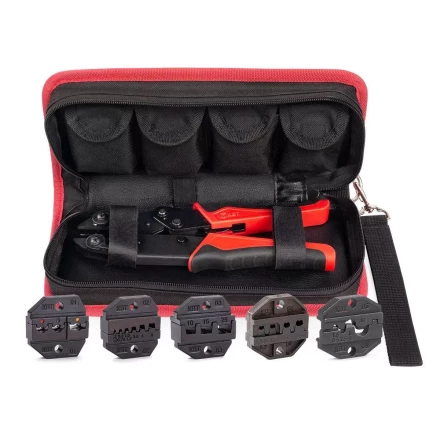 Пресс-клещи КВТ СТО+5 с 5 матрицами МПК для опрессовки разъемов, втулочных, изолированных и неизолированных наконечников (набор) (90777) купить в Муравленко