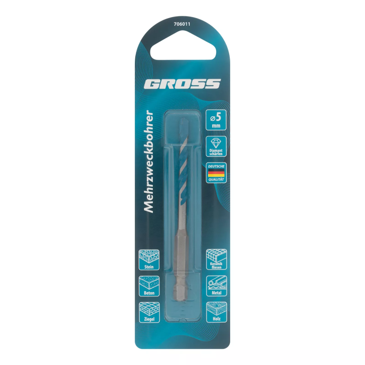 Сверло универсальное Gross , Multipurpose PRO, 6-гр. хвостовик, 5мм, 706011 купить в Муравленко
