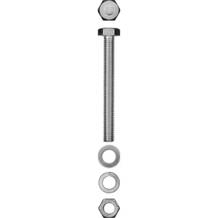 Болт (DIN933) в комплекте с гайкой (DIN934), шайбой (DIN125), шайбой пруж. (DIN127), M8 x 80 мм, 3 шт, ЗУБР 303436-08-080 купить в Муравленко