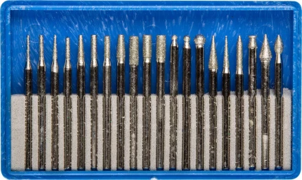 Набор ЗУБР: Мини-насадки с алмазным напылением в пластиковом боксе, P=180, хвостовик d=3мм, 20 предметов 33383-H20 купить в Муравленко