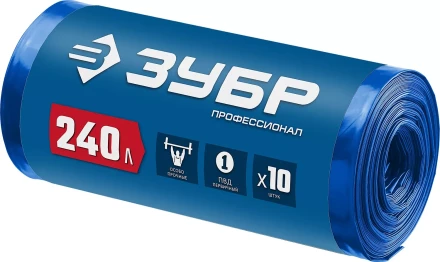 ЗУБР 240 л, 10 шт, синие, из первичного материала, особопрочные, строительные мусорные мешки, Профессионал (39159-240) купить в Муравленко