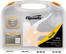 Набор: степлер мебельный регулируемый скобы 500 шт рулетка 2м. тип скобы 53 6-14 мм Sparta 42003