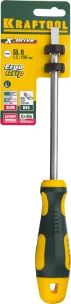 Отвертка KRAFTOOL, Cr-Mo-V сталь, двухкомпонентная противоскользящая рукоятка, SL, 8,0x150мм 250071-8.0-150 купить в Муравленко
