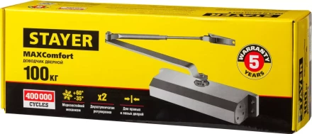 Доводчик дверной STAYER, для дверей массой до 100 кг, цвет коричневый 37917-100 купить в Муравленко