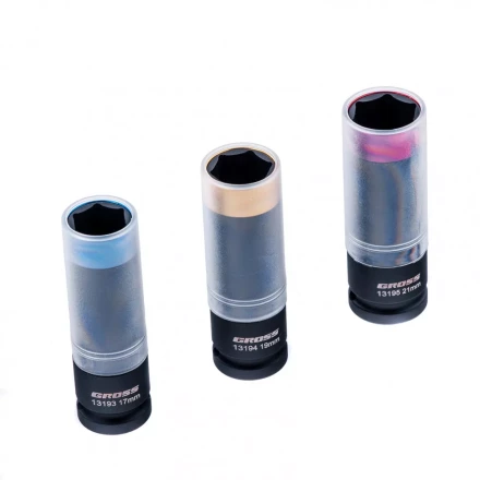 Набор головок ударных шестигранных для колесных дисков 17 19 21 мм 1/2&quot; 3 предмета Gross 13196 купить в Муравленко