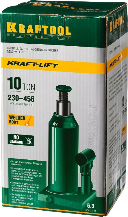 Домкрат гидравлический бутылочный "Kraft-Lift", сварной, 10т, 230-456мм, KRAFTOOL 43462-10 43462-10_z01 купить в Муравленко