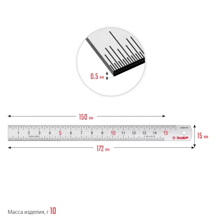 ЗУБР Про-15, длина 0.15 м, усиленная нержавеющая линейка, Профессионал (34280-015) купить в Муравленко