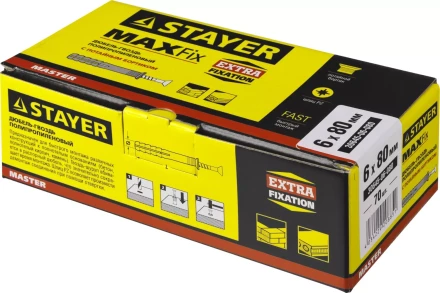 Дюбель-гвоздь полипропиленовый, потайный бортик, 6 x 80 мм, 70 шт, STAYER Master 30645-06-080 30645-06-080 купить в Муравленко