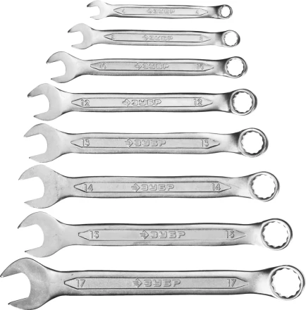 Набор ЗУБР &quot;МАСТЕР&quot;: Ключ гаечный комбинированный, Cr-V сталь, хромированный, 6-17мм, 8шт 27087-H8 купить в Муравленко