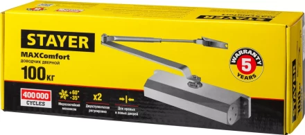 Доводчик дверной STAYER, для дверей массой до 100 кг, цвет серебро 37915-100 купить в Муравленко