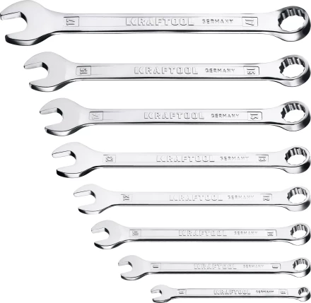 Наборы ключей комбинированных KRAFTOOL, Cr-V, DIN 3110, на пластиковой подвеске 27079-H8C купить в Муравленко