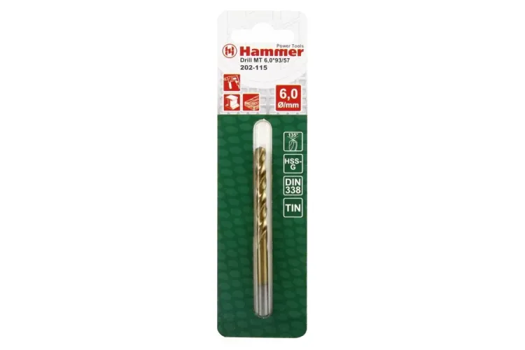 Сверло по металлу HAMMER Ф6х93мм (DR MT 6,0мм*93/57мм) купить в Муравленко