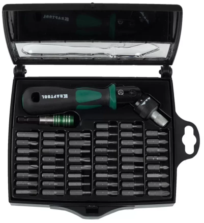 Отвертка KRAFTOOL &quot;EXPERT&quot;, реверсивно-рычажная, с битами и головками, 52шт 25555-H52 купить в Муравленко