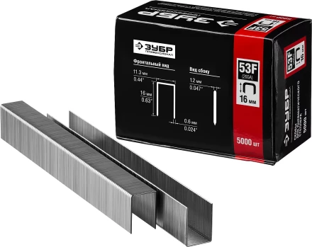 Скобы тип 53F, 16 мм, особотвердые, ЗУБР &quot;ПРОФЕССИОНАЛ&quot; 31950-16, 5000 шт 31950-16 купить в Муравленко