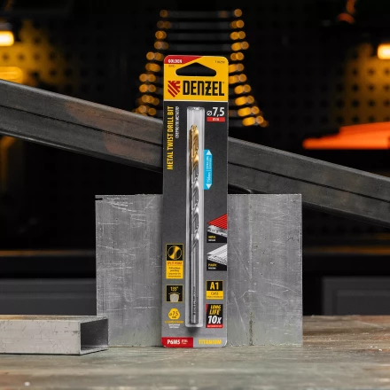 Сверло спиральное по металлу Denzel, 7,5 х 156 мм, Р6М5, Golden Tip, удлиненное, 718259 купить в Муравленко