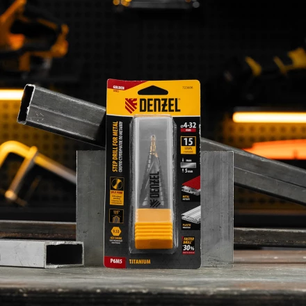 Сверло ступенчатое Denzel 723606, 4-6-8-10-12-14-16-18-20-22-24-26-28-30-32 мм, Р6М5, 6-гр. хвостовик купить в Муравленко