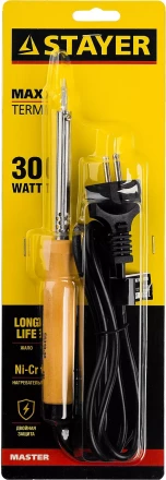 Паяльник MAXTerm с деревянной рукояткой, жало- конус, STAYER 55310-30, 30 Вт 55310-30 купить в Муравленко