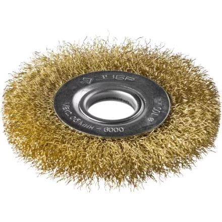 ЗУБР &quot;ПРОФЕССИОНАЛ&quot;. Щетка дисковая для УШМ, витая стальная латунированная проволока 0,3мм, 100х22мм 35187-100_z01 купить в Муравленко