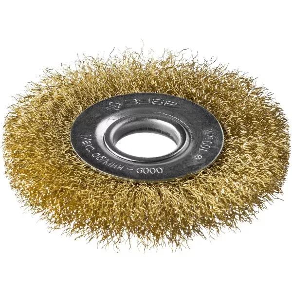 ЗУБР "ПРОФЕССИОНАЛ". Щетка дисковая для УШМ, витая стальная латунированная проволока 0,3мм, 100х22мм 35187-100_z01 купить в Муравленко