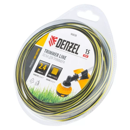 Леска для триммера двухкомпонентная квадратная, 2,4мм х 15м, блистер SkyCutter Denzel 96838 купить в Муравленко