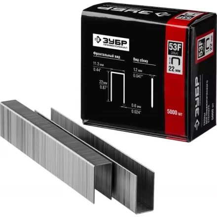 Скобы тип 53F, 22 мм, особотвердые, ЗУБР &quot;ПРОФЕССИОНАЛ&quot; 31950-22, 5000 шт 31950-22 купить в Муравленко