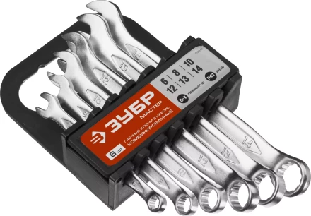 Набор ЗУБР &quot;МАСТЕР&quot;: Ключ гаечный комбинированный, Cr-V сталь, хромированный, 6-14мм, 6шт 27088-H6 купить в Муравленко