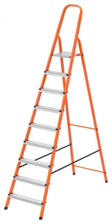 Стремянка, 9 ступеней, стальной профиль, ступени сталь, оранжевая, Россия, Сибртех 97969 купить в Муравленко