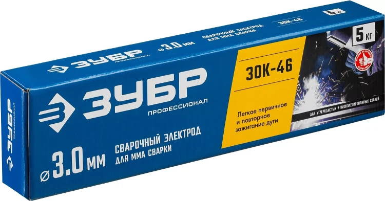 ЗУБР Д 3.0 х 350 мм, 5 кг в коробке, ЗОК-46 рутил-целлюлозный, электрод сварочный, Профессионал (40035-3.0) купить в Муравленко
