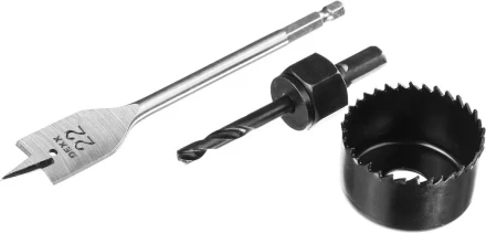 Набор для врезки замков DEXX: Коронка-чашка d=54мм, сверло перовое d=22мм, центрирующее сверло d=6мм 2949-54-H3 купить в Муравленко