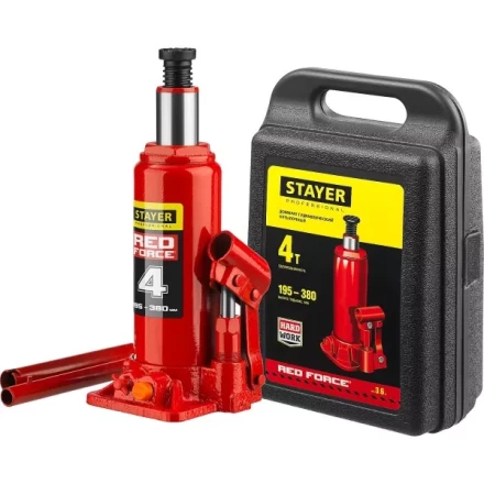 Домкрат гидравлический бутылочный &quot;RED FORCE&quot;, 4т, 195-380 мм, в кейсе, STAYER 43160-4-K 43160-4-K_z01 купить в Муравленко