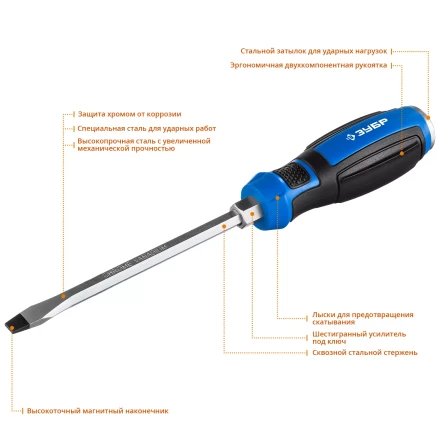 ЗУБР Ударник, SL8 х 150 мм, ударная отвертка, Профессионал (25271-8) купить в Муравленко