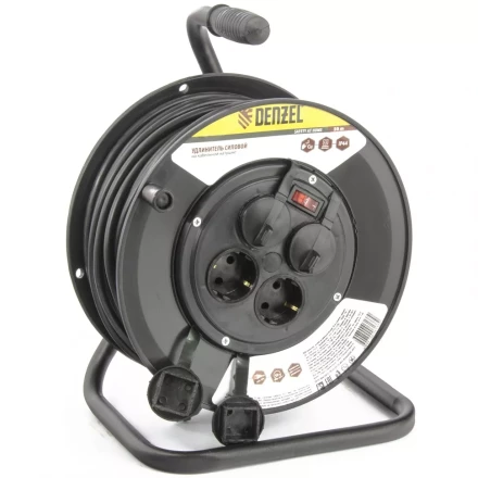 Удлинитель силовой на кабельной катушке 50м 4 розетки с крышкой IP44 16А серия УХз16 DENZEL 95908 купить в Муравленко