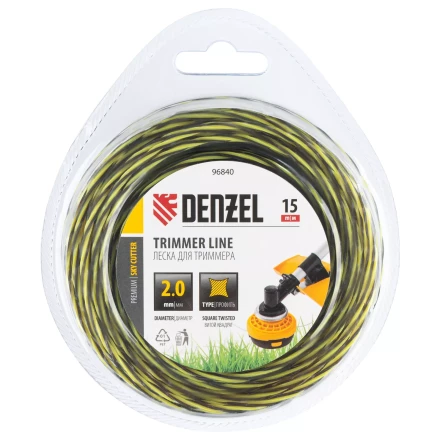 Леска для триммера двухкомпонентная витая квадратная, 2,0мм х 15м, блистер SkyCutter Denzel 96840 купить в Муравленко