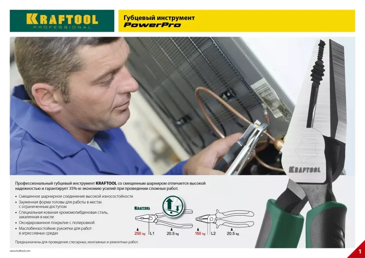 Плоскогубцы KRAFTOOL "PowerPro" комбинированные, CrMo-сталь, покрытие оксидированное с полировкой, 200мм 22001-1-20_z01 купить в Муравленко