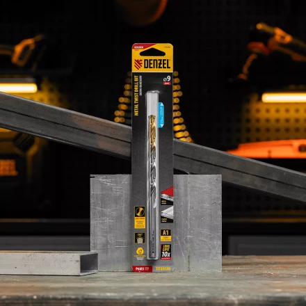 Сверло спиральное по металлу Denzel, 9 х 175 мм, Р6М5, Golden Tip, удлиненное 718262 купить в Муравленко