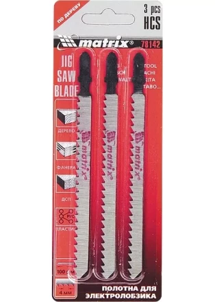 Полотна для электролобзика по дереву 3 шт 100 х 4мм HCS EU - хвостовик MATRIX 78142 купить в Муравленко